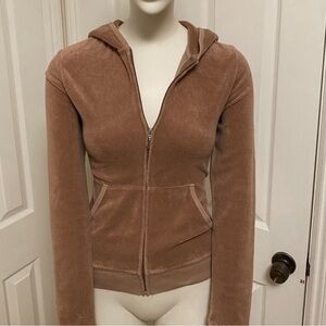 Authentic vintage Y2K juicy couture tan brown zip up terry cloth hoodie sz M